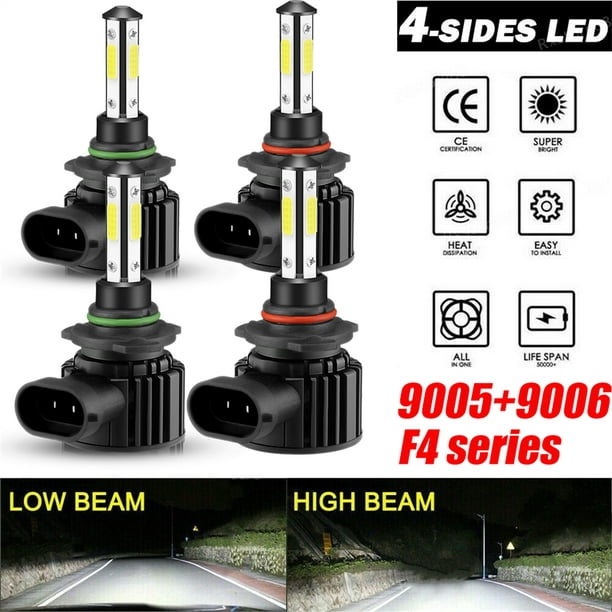 9006 Combo High Low Beam LED Headlight Bulbs Kit 6000K White COB 4-Sides 9005